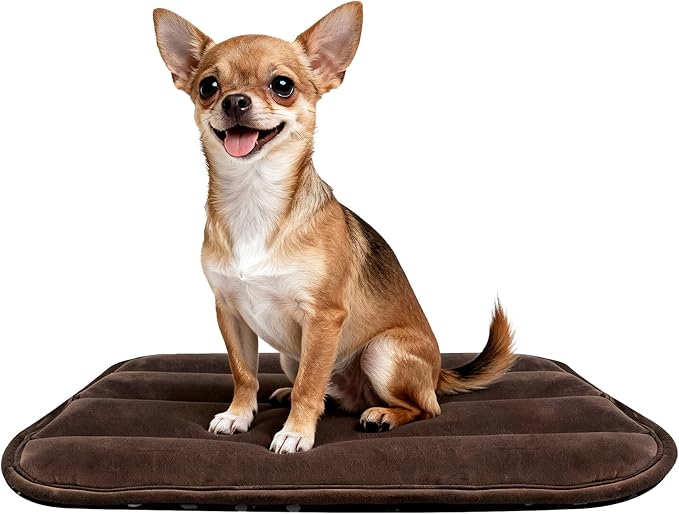 pobopobo Dog Crate Pad, Ultra Soft & Anti-Slip Kennel Mat, Secure Fit for Metal Crates & Dog Cages, Washable Cozy Bed for Small Medium Large Dogs (Dark Brown, S(23"*14"*1.5"))