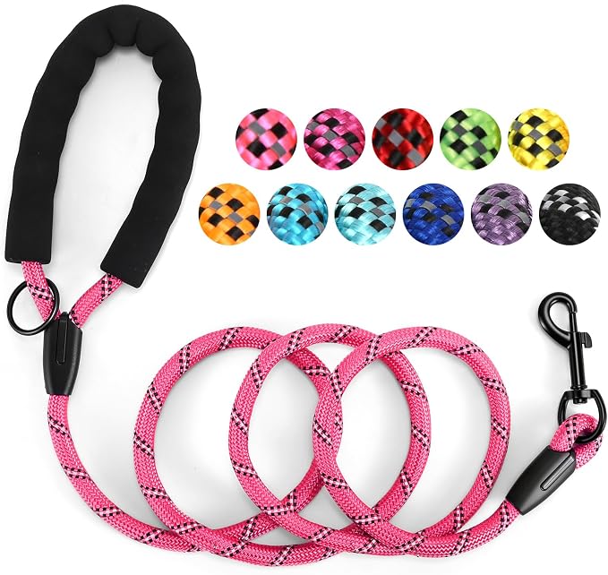Heavy Duty Dog Leash - 4.9 FT for Large and Small Dogs - Strong Nylon, Comfortable Handle, Reflective Stitching - Ideal for Walking, Training, and Outdoor Activities, Pink