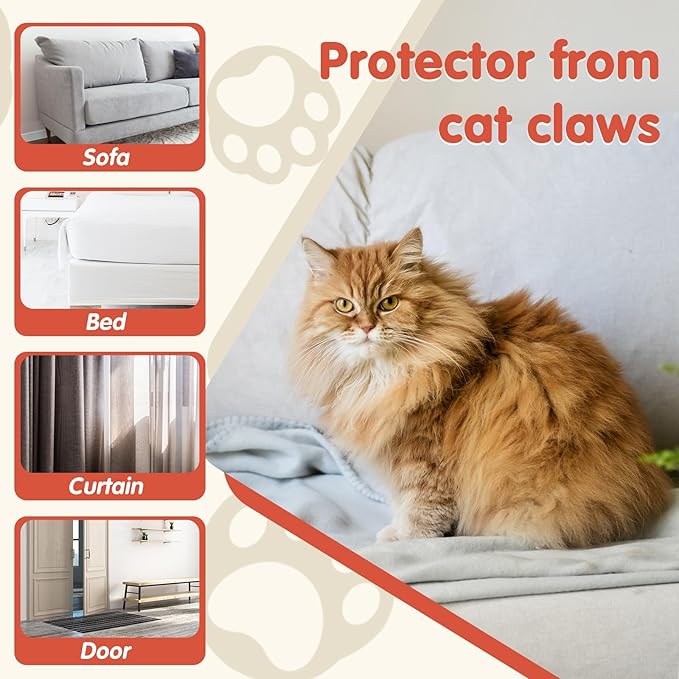 Secopad 18 PCS Large Cat Scratch Furniture Protector, Transparent Couch Protector from Cat Claws, Single-Sided Self Adhesive Anti Pet Deterrent Sofa Cover, 14IN