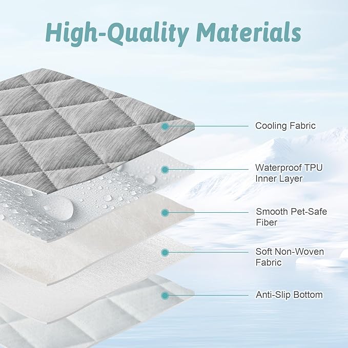 COZY KISS Dog Cooling Mat 82"x82" Q-Max>0.4, Waterproof Cooling Dog Bed Cover, Leakproof Pet Pad with Non-Slip Bottom, Washable Cooling Blanket for Large & Multiple Dogs (Gray)