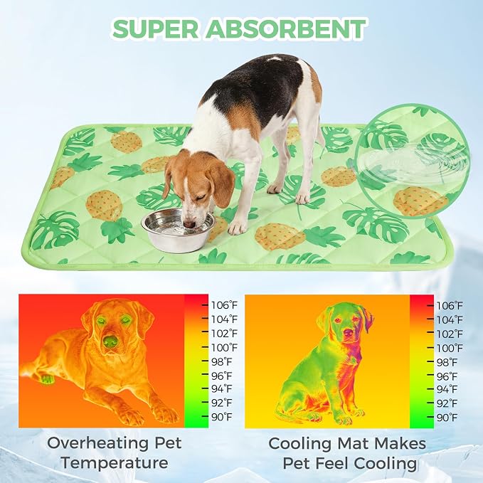 Dog Cooling Mat,15.5" x 19.5"Thicken Self-Cooling Mat for Dog&Cat,Internal Waterproof& Endothermic,Washable Pet Ice Cool Pad Blanket,Pet Sleeping Pad for Indoor Outdoor in Summer, Non-Toxic, Green S