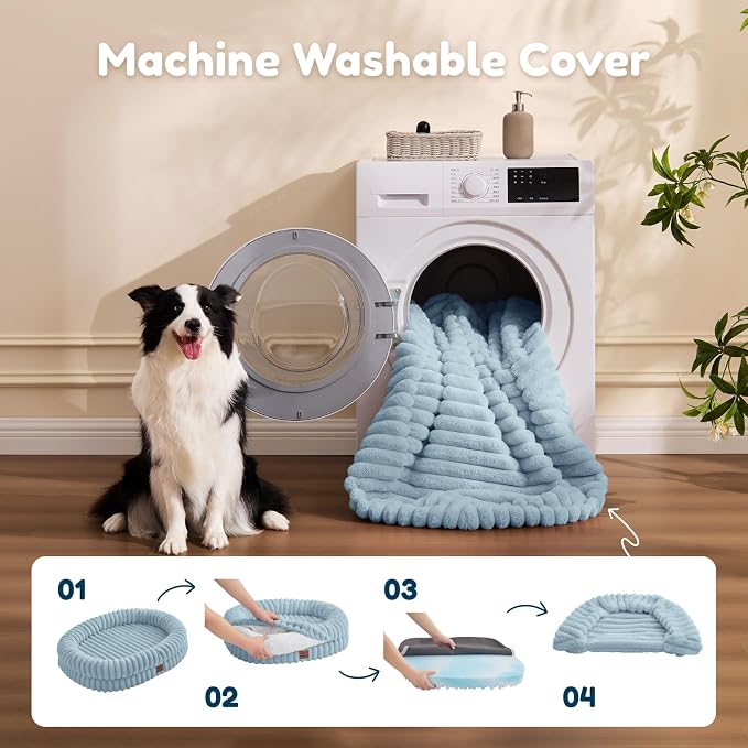 ChiXnuggle Orthopedic Dog Bed for Medium Dogs, Waterproof Faux Rabbit Fur Dog Couch with Egg Crate Foam Support and Washable Removable Cover, Bolster Pet Sofa with Non-Slip Bottom, 30x24x7, Light Blue