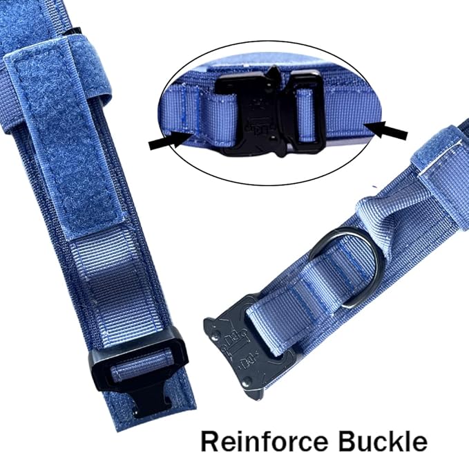 Tactical Dog Collar and Leash Set Adjustable Military Nylon Dog Collar with Control Handle and Heavy Duty Metal Buckle for Large Dogs（Dark Blue M