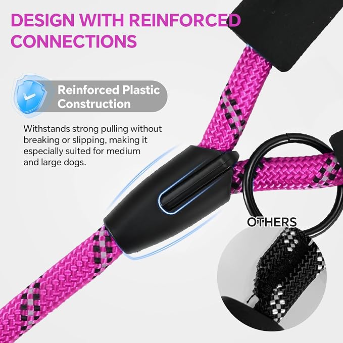 Heavy Duty Dog Leash - 4.9 FT for Large and Small Dogs - Strong Nylon, Comfortable Handle, Reflective Stitching - Ideal for Walking, Training, and Outdoor Activities, Hotpink