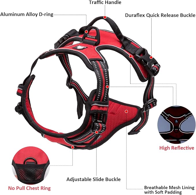 TRUE LOVE Adjustable No-Pull Dog Harness Reflective Pup Vest Harnesses Comfortable Control Brilliant Colors TLH5651(Neon Yellow,XL)