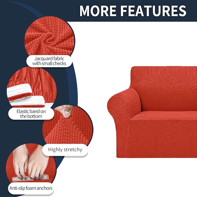 Cupuamon 2026 New Stretch Loveseat Sofa Slipcovers Couch Cover for 2 Cushion Furniture Protector Sofa Covers with Elastic Bottom Jacquard Fabric Small Checks for Pets, Kids - Pureed Pumpkin