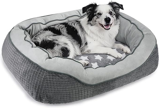 Dog Beds for Small Medium Large Dogs & Cats. Washable Pet Bed, Orthopedic Dog Sofa Bed, Soft Calming Sleeping Warming Puppy Bed (Star-Grey, Large-(30’’x 24’’x 9’’))