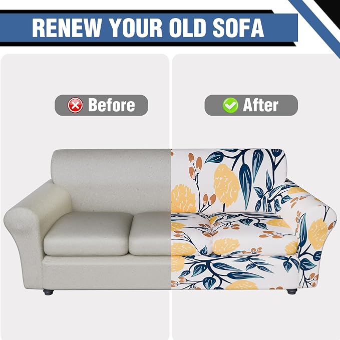 Stretch Couch Covers for 3 Separate Cushion Couch Sofa,Floral Printed Couch Sofa Cover,Washable Sofa Slipcover,Pet Friendly Furniture Protector with Elastic Bottom,Universal Fit for Home(Sofa,Cover)