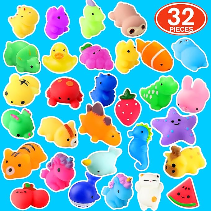 nobasco Squishies, 32 Pack Mochi Squishy Toys - Kawaii Cat Squishys Slow Rising Animals - Party Favors, Goodie Bag, Birthday Gifts, Mini Squishies Stress Reliever Toy