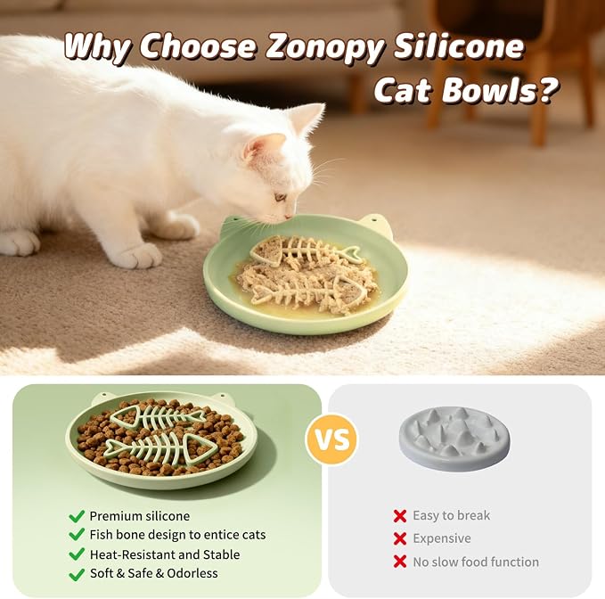 Slow Feeder Cat Bowl, 2 PCS Silicone Cat Bowl, Slow Feeder Ideal for Dry and Wet Food, Easy to Clean, Interactive Puzzle Toy for Pets Food Training, Keeps Cats Busy,6.69" W*0.65" H