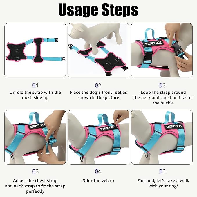 Service Dog Harness, Reflective Dog Vest Harness with 5 PCS Patches, Adjustable Soft Oxford Pet Harness, Inner Layer Mesh, Easy to Control for Small Medium Large Dogs