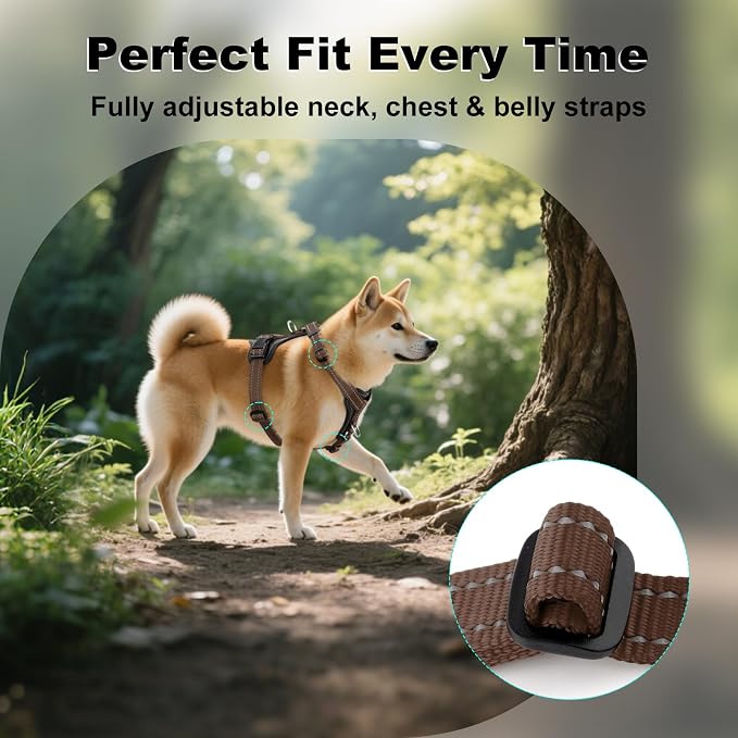 Plutus Pet Adjustable No Pull Dog Harness with Leather Accents, Heavy Duty Reflective Nylon Vest for Training, Hiking, Easy Walk Harness for Small, Medium, Large Dogs (Chocolate, XL)