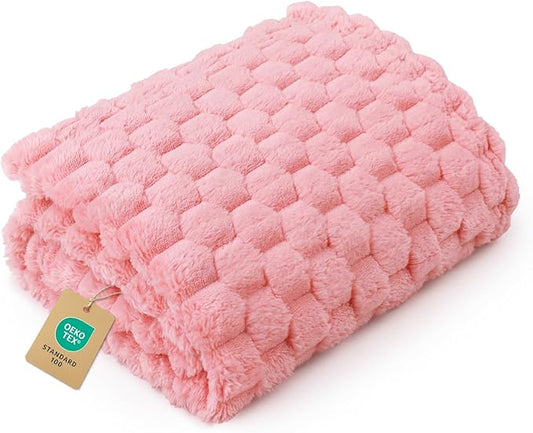 Luciphia Soft 300GSM Fleece Pet Blanket for Small Medium Large Dogs Washable 3D Textured Flannel Cat Puppy Decorative Furniture Protector Throw Durable Pink, M(30''x20'')