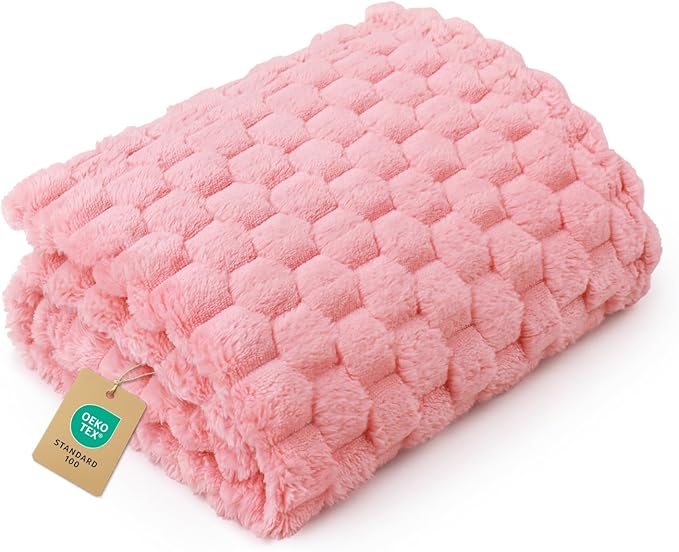 Luciphia Soft 300GSM Fleece Pet Blanket for Small Medium Large Dogs Washable 3D Textured Flannel Cat Puppy Decorative Furniture Protector Throw Durable Pink, XL(57''x40'')