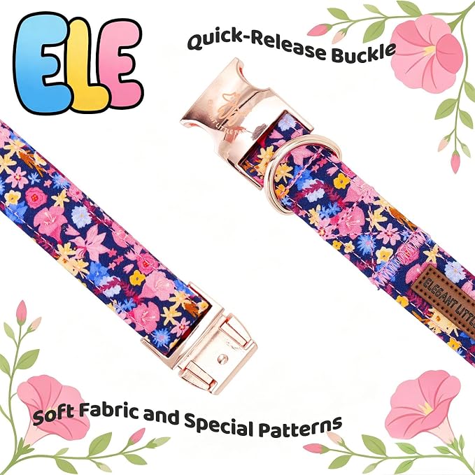 Elegant little tail Dog Collar, Floral Pattern Pet Collars with Bow Girl Cotton Bowtie Collars Spring Puppy Gift Adjustable Pet Collar for X-Small Dogs