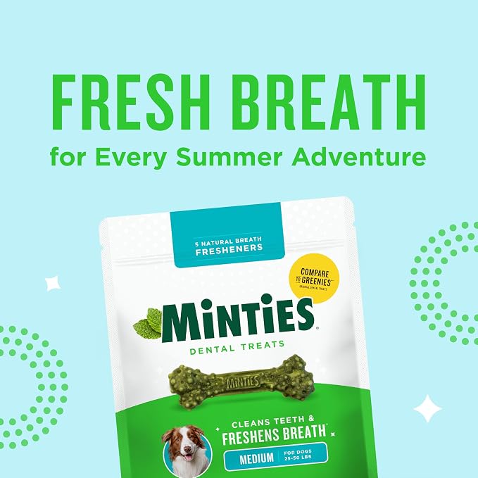Minties Dental Chews for Dogs, 60 Count, Vet-Recommended Mint-Flavored Dental Dog Treats for Medium Dogs, Bones Clean Teeth, Fight Bad Breath, and Removes Plaque and Tartar
