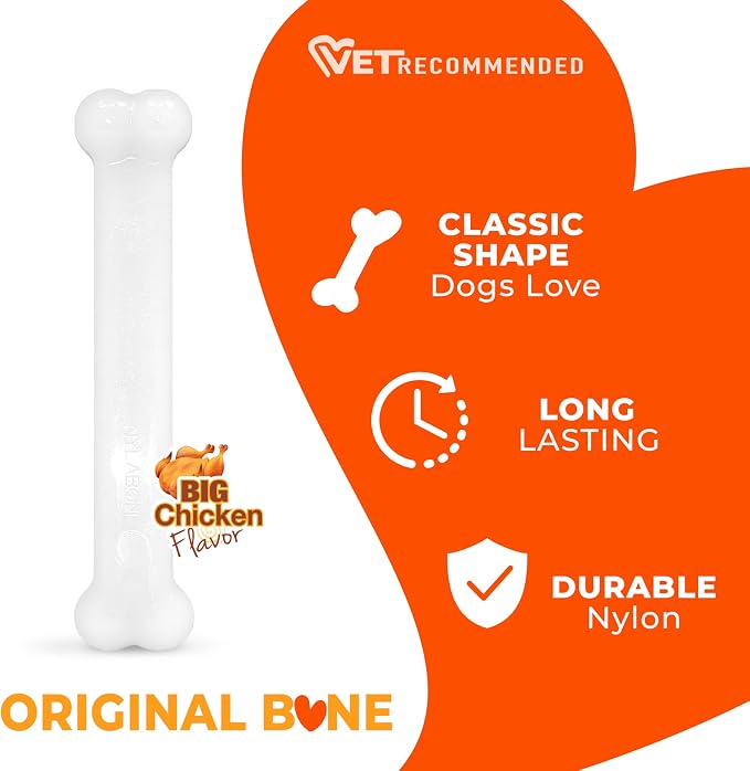 Nylabone Power Chew Classic Bone Chew Toy for Dogs, Durable Dog Toys for Aggressive Chewers, Chicken Flavor, Large/Giant - Up to 50 lbs. (1 Count)