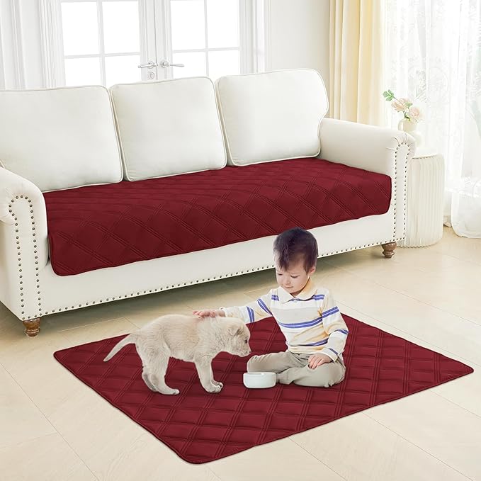 Smiry Waterproof Dog Bed Cover Blanket 40x70, Soft Reversible Pet Blanket, Washable Leakproof Cats Dogs Couch Cover for Sofa, Couch, Furniture, Wine Red/Wine Red