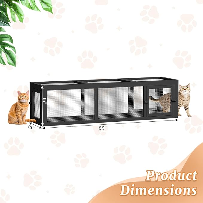 Outdoor Cat Tunnel with Extendable Design, Catio Enclosure Window Box Connecting Inside and Outside，Expandable Space and Channels, Paradise for Sunbathing and Running (Grey, 1-Pack)