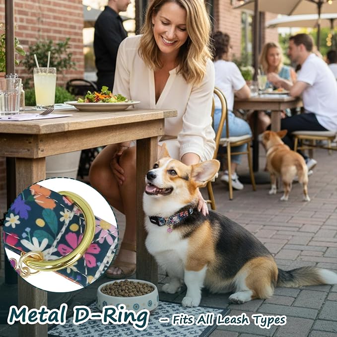 Dog Collar for Extra Small Dogs, Spring Dark Green Dog Collars with Flowers Pattern, Adjustable Puppy Dog Collars, Cute Girl or Boy Dog Collar Ideal for Gifts,Pet Accessory