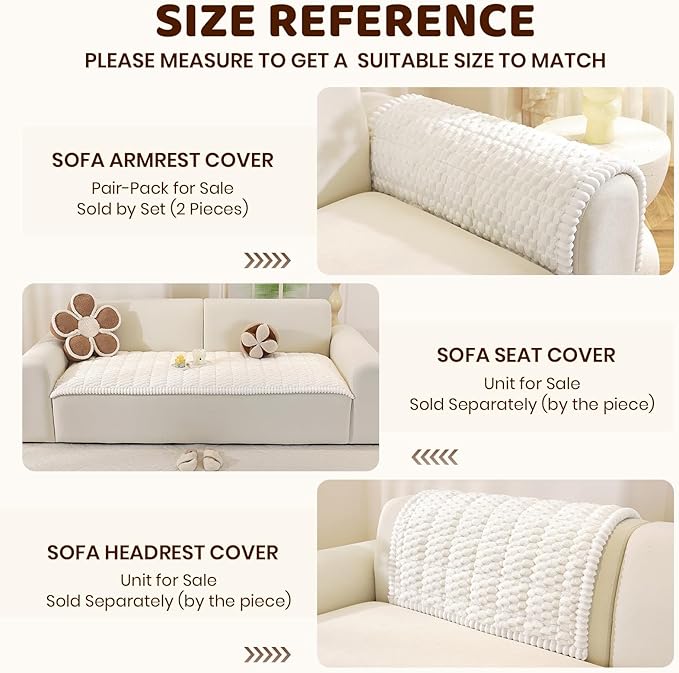 Royhom Couch Arm Covers, Arm Rest Covers for Sofa Set of 2, Thick Arm Chair Covers, Headrest Backrest Protector for Pets Recliner Loveseat Leather Cushion L Shaped Sofa (White, 20 x 24 Inch, 2 Pieces)