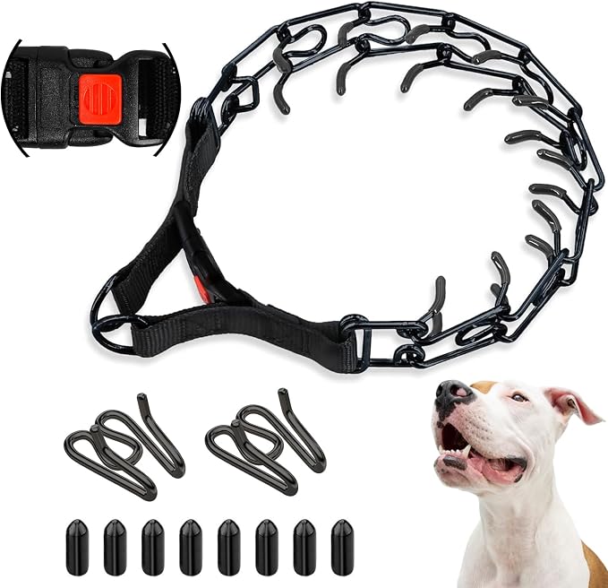 Supet Dog Prong Collar, Adjustable Pinch Training Collar with Quick Release Buckle for Small Medium Large Dogs(Packed with One Extra Links)