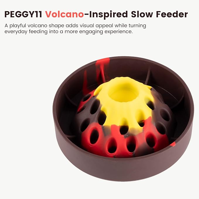 PEGGY11 Volcano-Shaped Silicone Slow Feeder Bowl for Dogs | Raised center design, Multiple Food Pockets, Nonslip base, Dishwasher-safe, Food-grade material, Mealtime enrichment