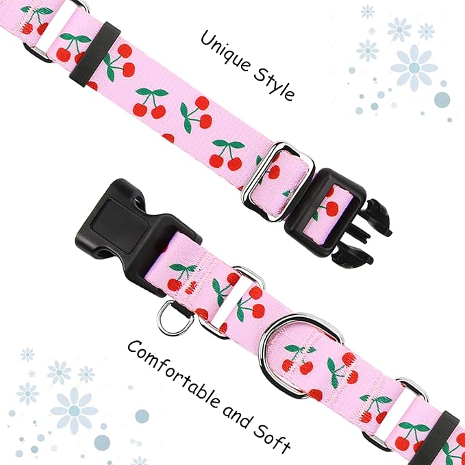 Martingale Collar for Small Dogs with Buckle No Pull Cute Girl Pink Dog Collars (Cherry, Small)