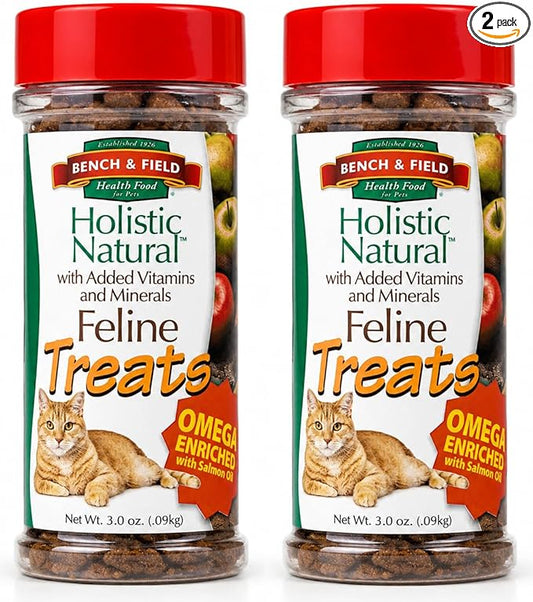 Bench & Field Holistic Natural Healthy Kitty Cat Treats | Crunchy Fish-Shaped Bites | Delicious Seafood Flavored Snack, 3-Ounce (Pack of 2 Bottles)