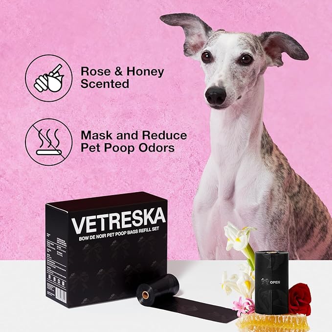 VETRESKA Dog Poop Bags, Leak Proof, Extra Thick and Large Pet Waste Bags for Dog Walking and Cat Litter, Rose & Honey Scented, 300 Bags