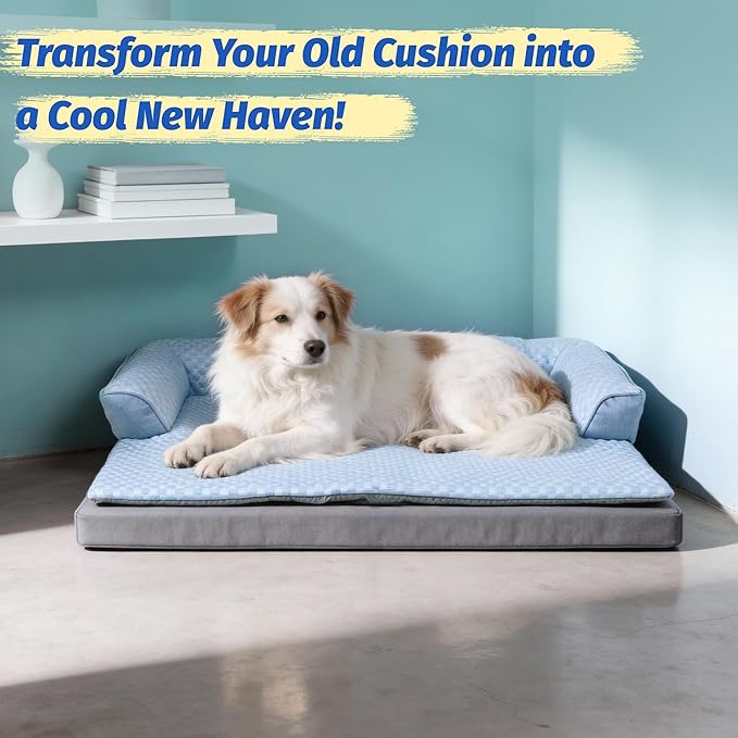 WATANIYA PET Cooling Dog Bed, Washable Cooling Mat for Large Dogs with Removable Cover, Self Cooling Couch Cover for Dog, Non-Slip Dog Couch Bed, 45x37 Inch, Blue