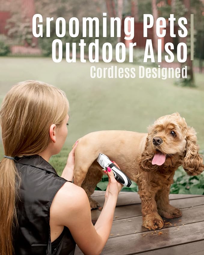 oneisall Dog Clipper Low Noise, Dog Grooming Kit with Rechargeable, Dog Shaver Cordless Electric Quiet Hair Clipper Set for Dog Cats Pets（White）