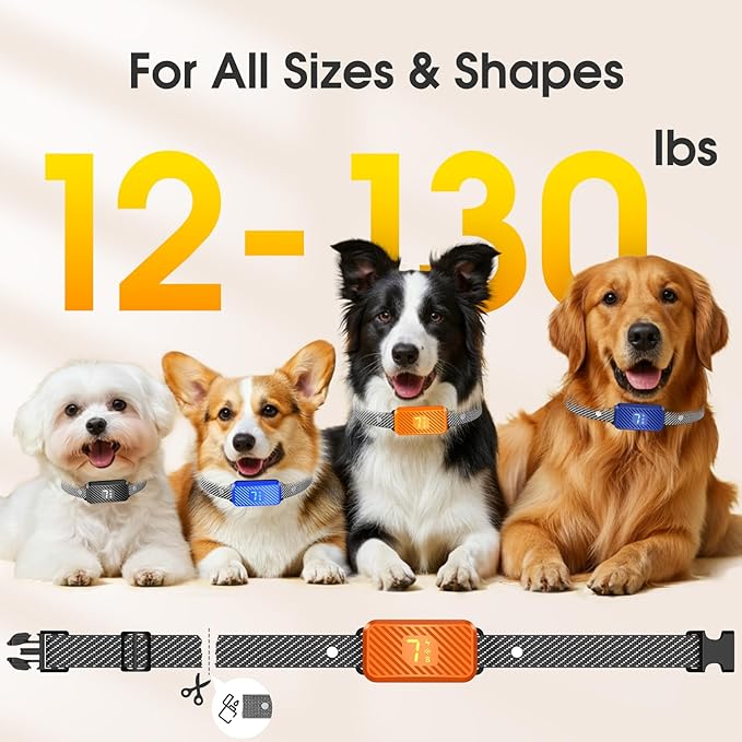 Dog Bark Collar for Large Medium Small Dogs, Effective No-Bark Collar, Smart Barking Collar, Rechargeable Bark Collar with 7 Sensitivity, 3 Modes, Waterproof, Neon Orange