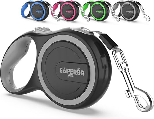 Emperor Pets 26 ft Retractable Dog Leash - Heavy Duty Retractable Pet Leash with Anti-Slip Grip - Reflective Dog Leash Tape for Medium to Large Dogs up to 100 lbs -GY26