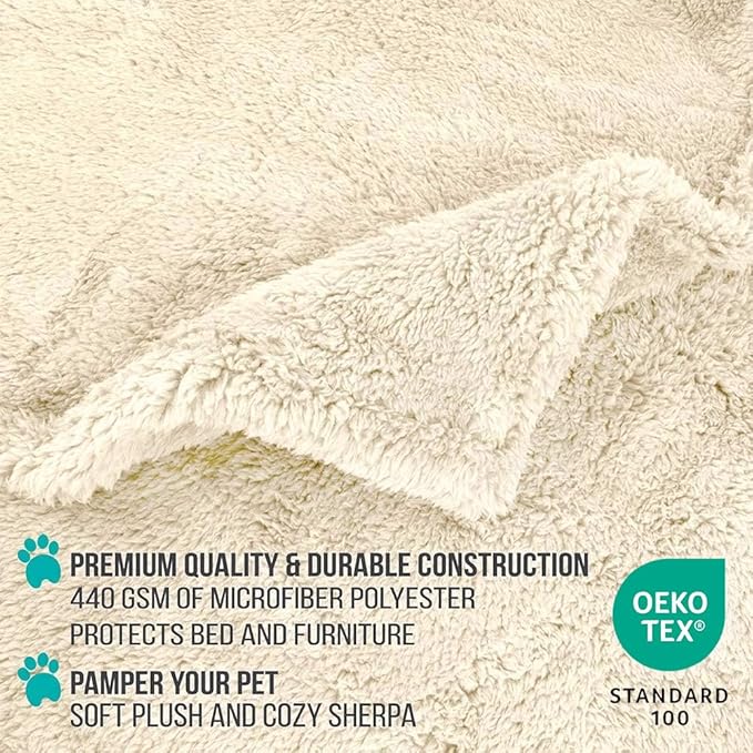 PetAmi Fluffy Waterproof Dog Blanket for Couch and Bed, Reversible Sherpa Pet Throw, Pee Proof Furniture Protector Sofa Cover, Washable Cat Blanket for Medium Large Dogs and Cats (Beige Cream, 60x80)