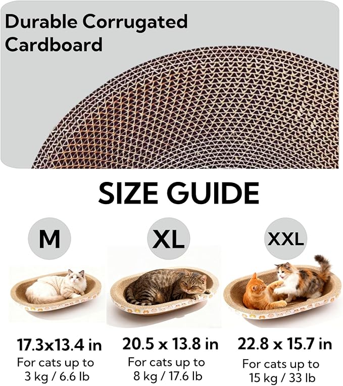 3 Pack Large Cat Scratcher Cardboard, Oval Cat Scratcher Bed Cat Scratch Pad Board Lounge Couch for Indoor Cats Bowl Shaped Cat Scratching Post Nest for Cats Grinding Claw Furniture Protector