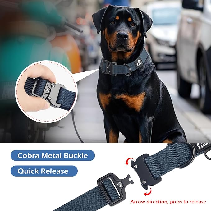 Heavy Duty Dog Collars for Medium and Large Dogs - Adjustable, Chew Proof Nylon Collar with Metal Quick Release Buckle and D-Ring for Dog Tags (Navy Blue, XL)