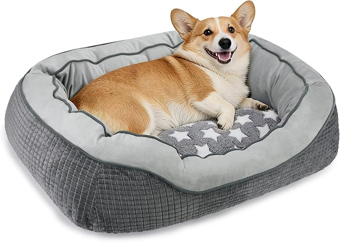 Dog Beds for Small Medium Large Dogs & Cats. Washable Pet Bed, Orthopedic Dog Sofa Bed, Soft Calming Sleeping Warming Puppy Bed (Star-Grey, Medium-(25’’x 21’’x 8’’))