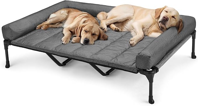 Veehoo Cooling Elevated Dog Bed Add Removable Waterproof Bolster Cushion Mat, Raised Pet Cot with Breathable Teslin Mesh, No-Slip Feet, Dog Sofa Bed for Indoor Outdoor, XXLarge, Black Silver