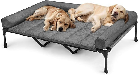 Veehoo Cooling Elevated Dog Bed Add Removable Waterproof Bolster Cushion Mat, Raised Pet Cot with Breathable Teslin Mesh, No-Slip Feet, Dog Sofa Bed for Indoor Outdoor, XXLarge, Black Silver