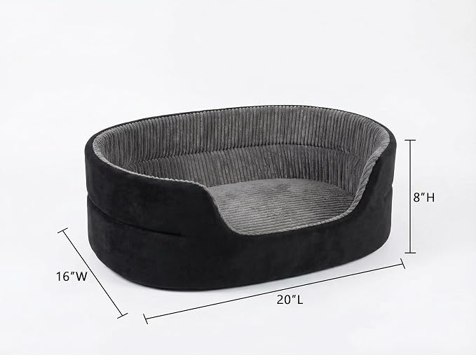 Small Dog Bed Cat Bed 16x20 Inch, Calming Pet Bed for Dogs & Cats, Machine Washable Dog Bed, Half-Enclosed Open-Top Velvet Anti-Anxiety Bed, Cozy Snuggle Bed (Black)