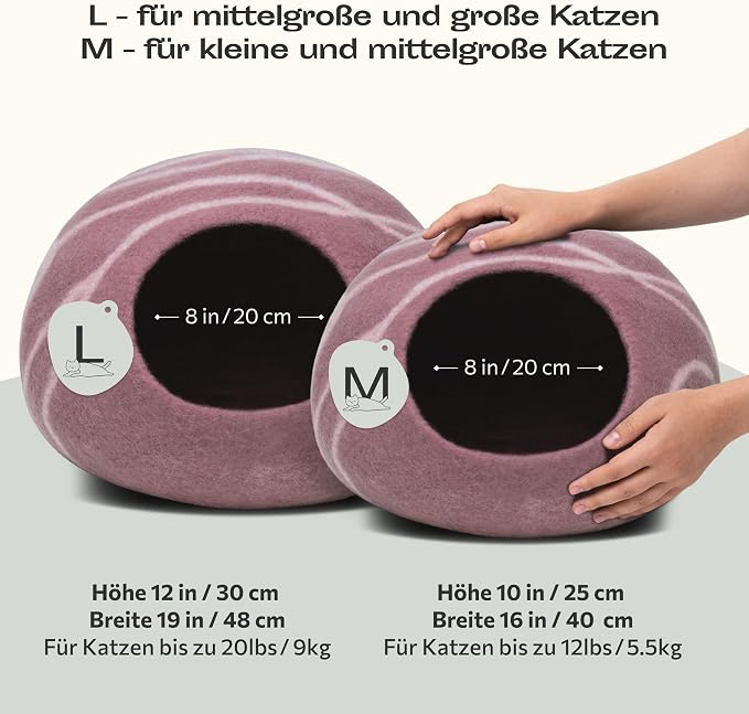 MEOWFIA Cat Cave – Premium Felt Cat Enclosure for Indoor Cats, Handmade Merino Wool (Rose Gold, Large)