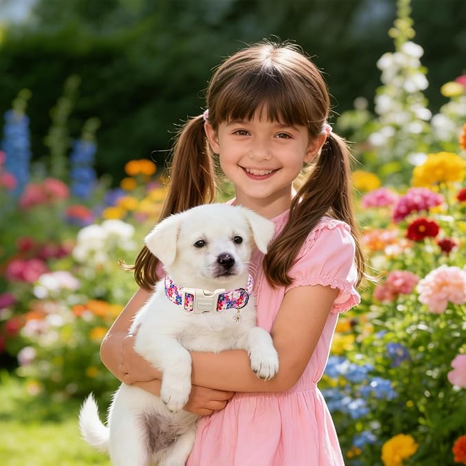 DOGWONG Purple Flower Dog Collar- Cute Daisy Flower Dog Collars Adjustable Girl Female Puppy Dog Collar for Small Dogs, S