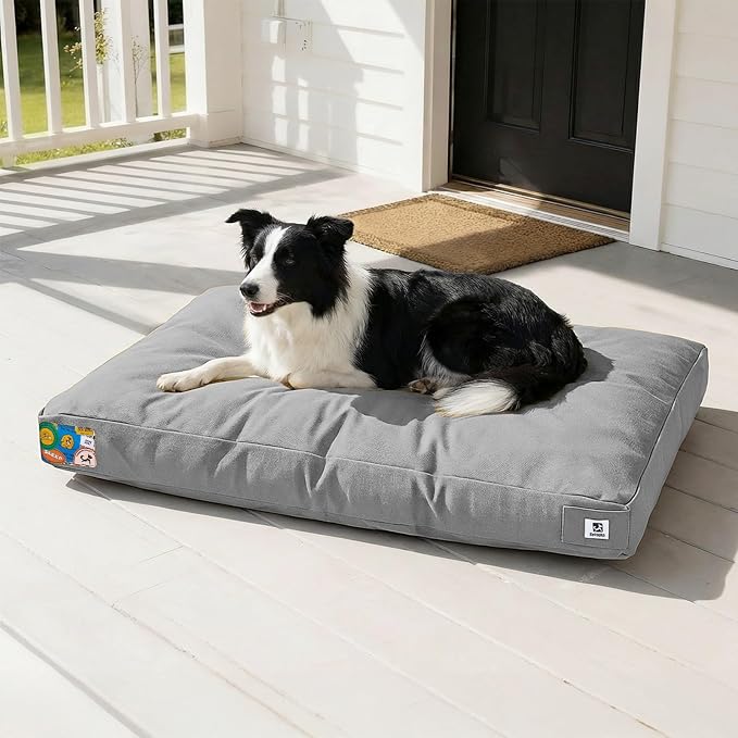 Sytopia 36 Inch Canvas Outdoor Dog Bed for Large Dogs, Great Gift for Pets with Waterproof Machine Washable Removable Cover, Indoor Patio Pet Pad for Crate, Light Grey