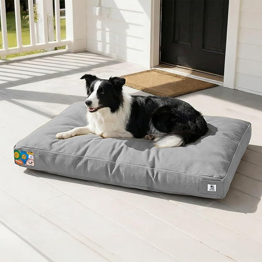 Sytopia 36 Inch Canvas Outdoor Dog Bed for Large Dogs, Great Gift for Pets with Waterproof Machine Washable Removable Cover, Indoor Patio Pet Pad for Crate, Light Grey