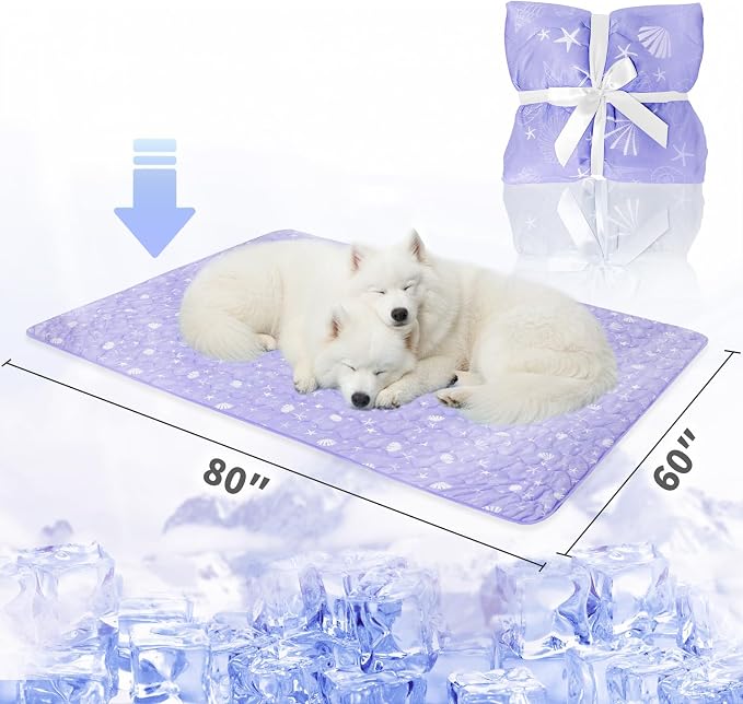 NWK Dog Cooling Blanket, Q-Max>0.345, Ice Silk Cool to Touch Material, Reversible Breathable Bed Cover, Furniture Protector Couch Sofa for Summer, Machine Washable (Lavender, 60'' X 80'')