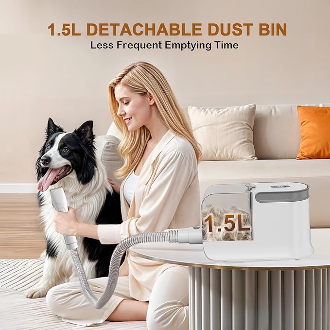 Dog Grooming Vacuum, Dog Grooming Kit with Pet Clipper Nail Grinder, 3 Suction Modes Dog Brush Vacuum with 6 Pet Grooming Tools (Cream)