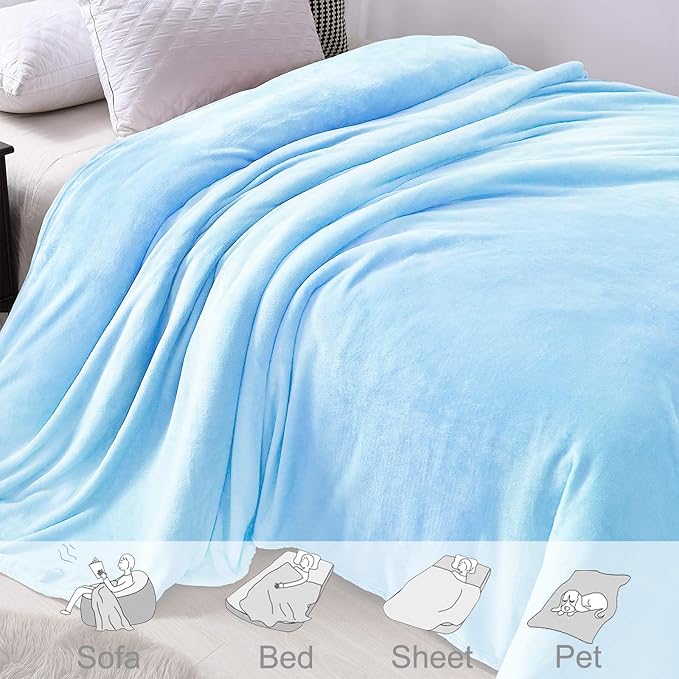 Exclusivo Mezcla Fleece Throw XL Blanket for Couch, Sofa, Super Soft and Warm Ice Blue Blankets, All Season, Cozy, Plush, Lightweight, 50x70 Inches