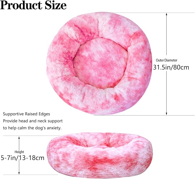 Calming Dog Bed for Medium Dogs Cats, Puppy 31'' Round Anti-Anxiety Warm Fluffy Plush Faux Fur Bed, Soft Anti-Slip Donut Washable, Cozy Medium Puppy Bed, Fits up to 50 lbs Pets