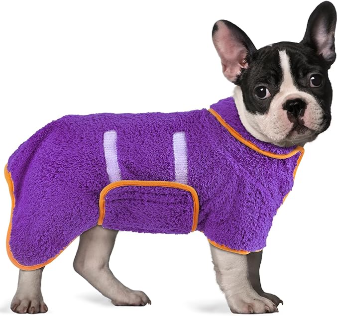 Bienbee Dog Bathrobe, Quick Drying Super Absorbent Pet Robes for Small Medium Large Dogs, Drying Coat for After Bath & Swim, Warm & Cozy Dogs Towels, Dog Puppy Bath Supplies, Purple M